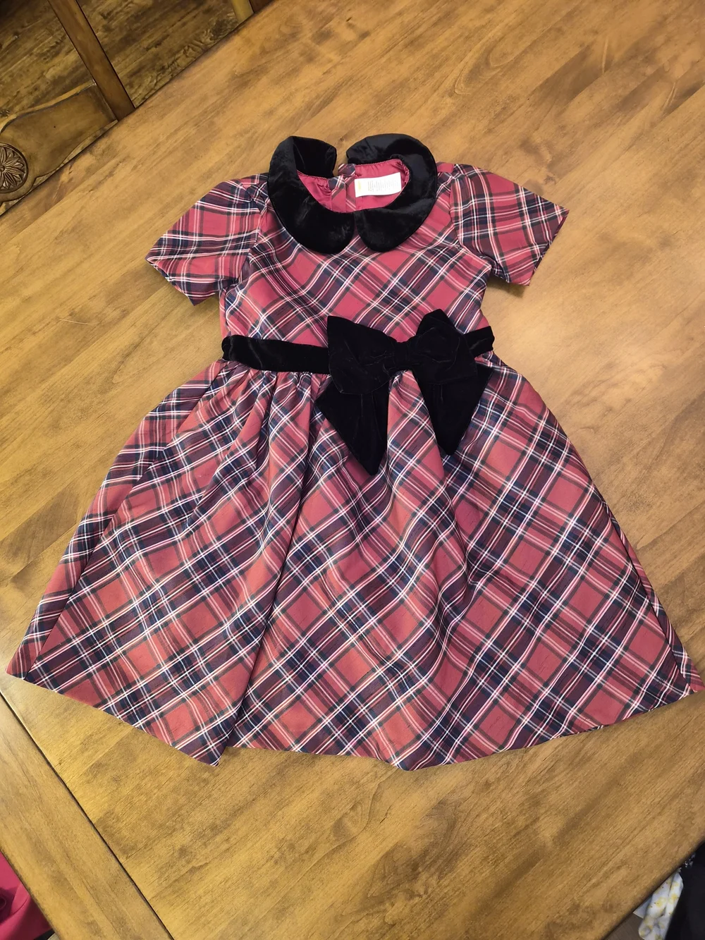NWOT Girls Gymboree Red Plaid Holiday Christmas Dress Black Velvet Bow Sz 10